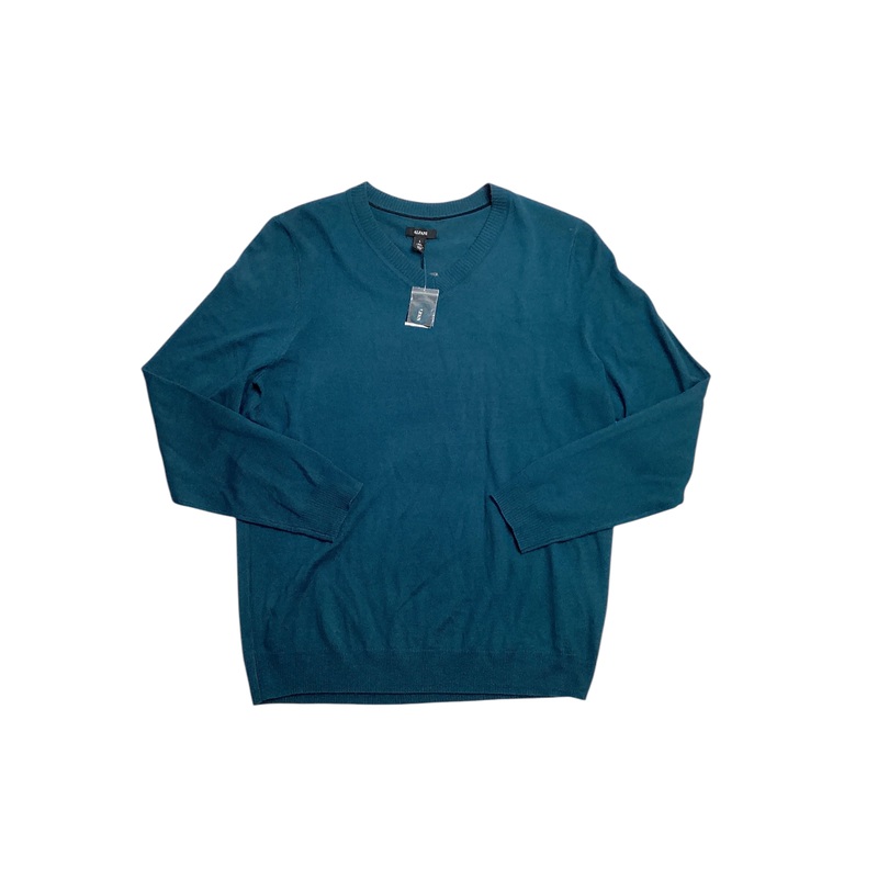 Alfani Men's Long Sleeve V Neck Merino Sweater Dark Kale Blue Large