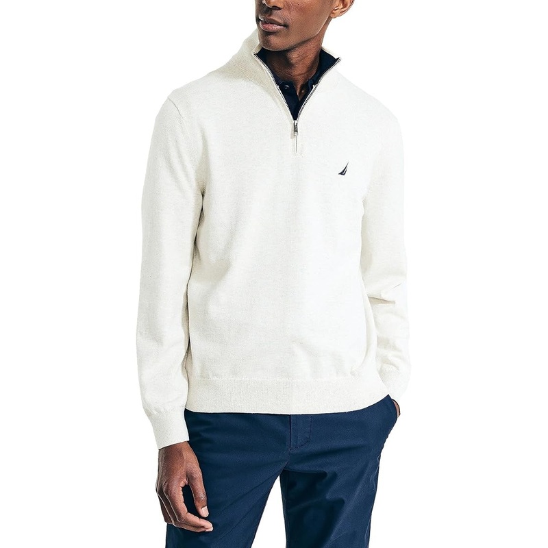 Nautica Men's Navtech Classic Fit Solid Quarter Zip Sweater Beige XL