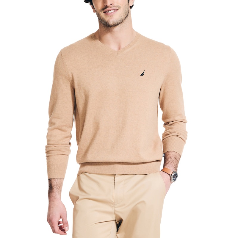 Nautica Men's Navtech Performance Classic Fit Soft V Neck Sweater Brown 2XL