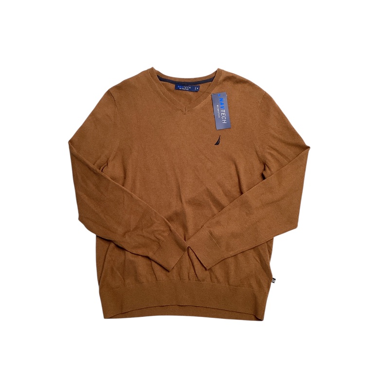 Nautica Men's Navtech Performance Classic-Fit Soft V-Neck Sweater Medium Brown