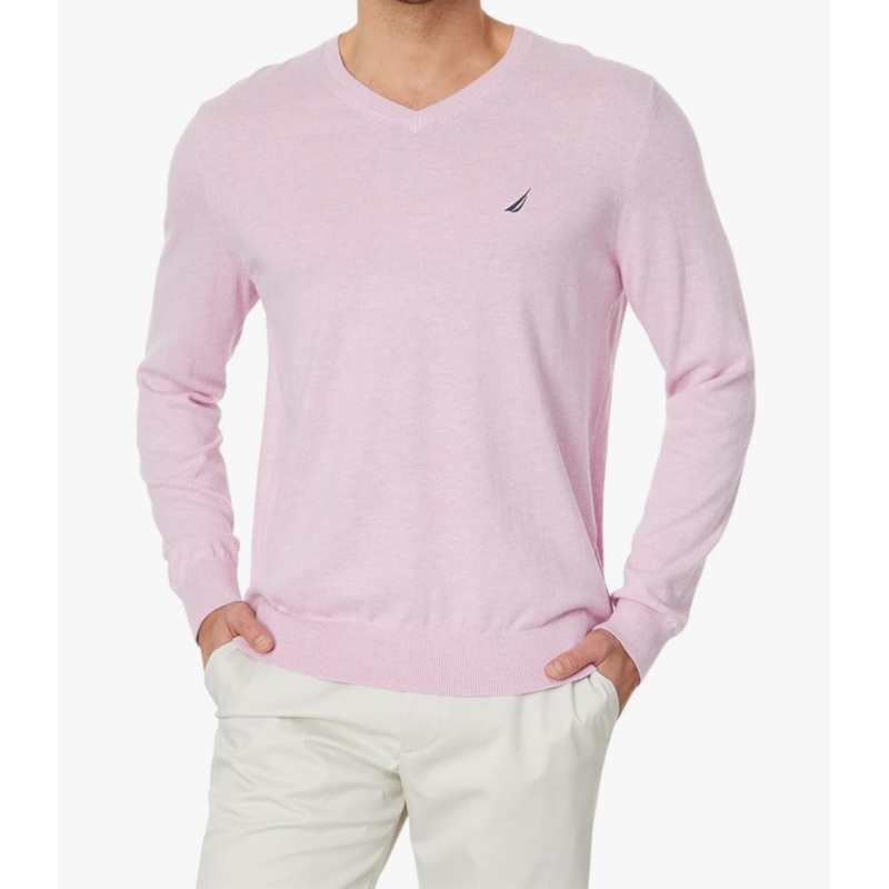 Nautica Men's Navtech Performance Classic Fit Soft V Neck Sweater Pink 2XL