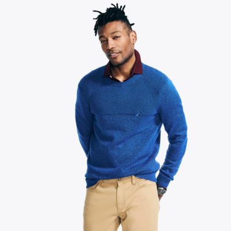 Nautica Men's Textured Knit Crewneck Sweater Bright Cobalt Blue Medium