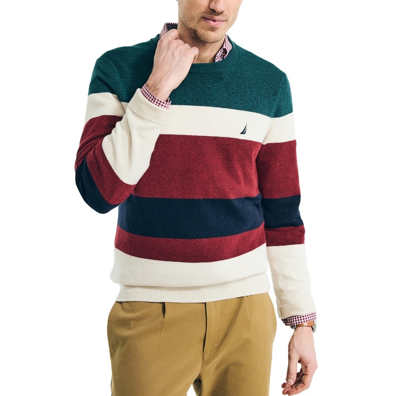 Nautica Men's Textured Striped Crewneck Sweater Nautica Stone Red 2XL