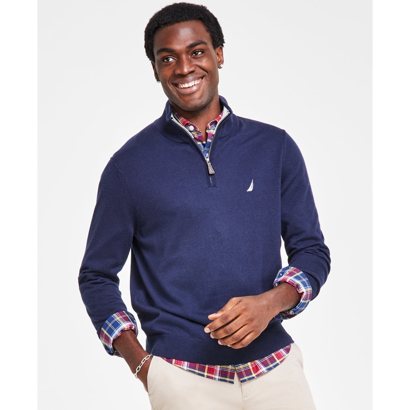 Nautica Mens Quarter Zip Pullover Sweater Navy Seas Blue XXL