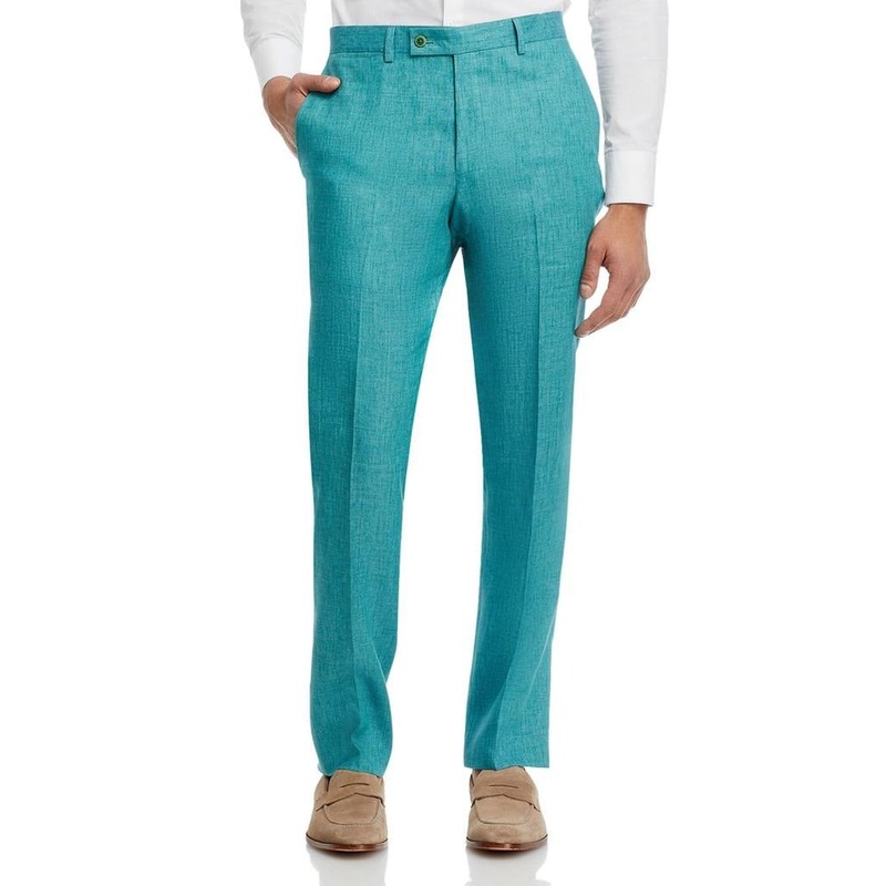 Robert Graham Mens Delave Slim Fit Linen Suit Dress Pants Size 40 Teal Green