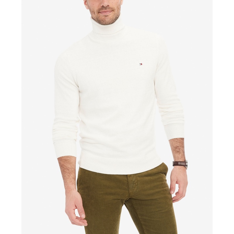 Tommy Hilfiger Men's Regular Fit Solid Turtleneck Sweater Ancient White Medium