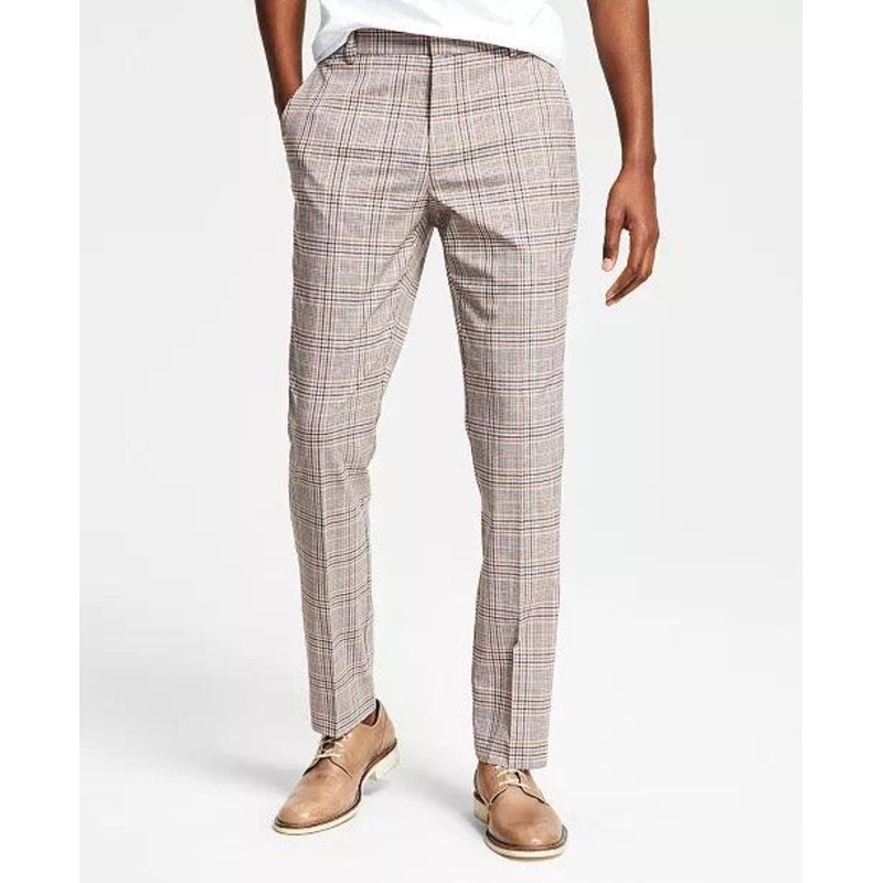 TOMMY HILFIGER Modern-Fit Flex Stretch Check Pants Pink Plaid 32 X 30