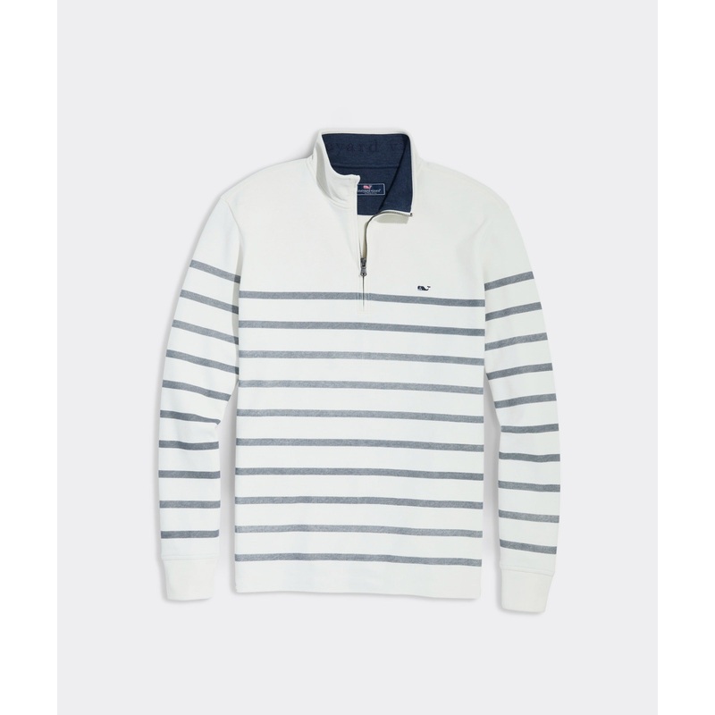 Vineyard Vines Mens Breton Striped Quarter Zip Sweater Blue White Medium