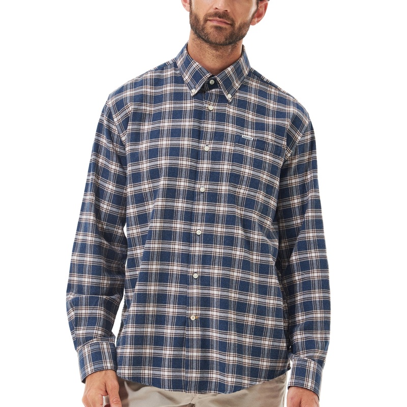 Barbour Men's Bowburn Brushed Finish Button Down Shirt Navy Blue 2XL