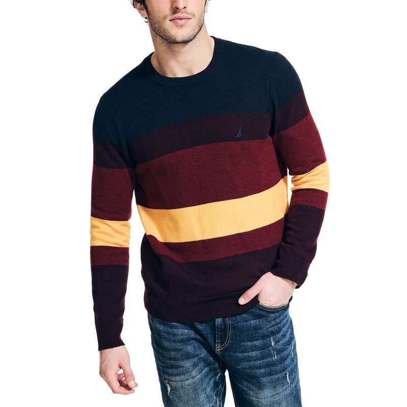 Nautica Men's Textured Striped Crewneck Sweater Blue Red XL