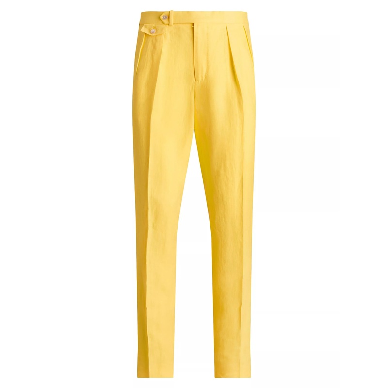 Polo Ralph Lauren Mens Pleated Linen Pants Yellow 34 x 33