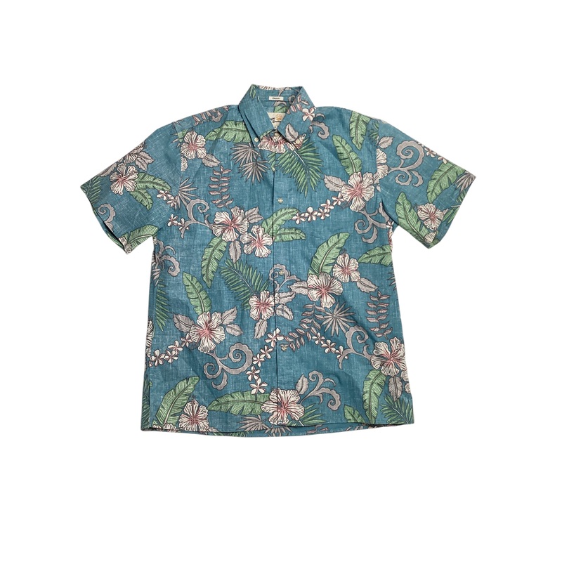 Reyn Spooner Mens Hawaiian Cotton Button Shirt Small Blue
