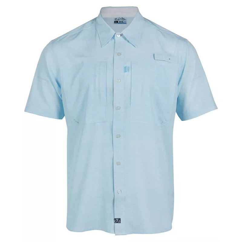 Salt Life Men's H20 Button Down Performance Fishing Shirt Blue Medium