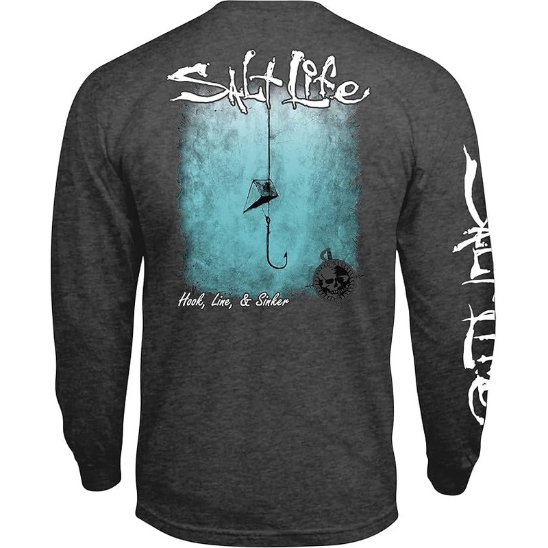 Salt Life Mens Hook Line Sinker Logo Graphic Long Sleeve T Shirt Heather Grey XL