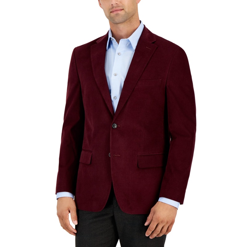 Tommy Hilfiger Men's Modern Fit Corduroy Sport Coat Blazer Burgundy Red 38R