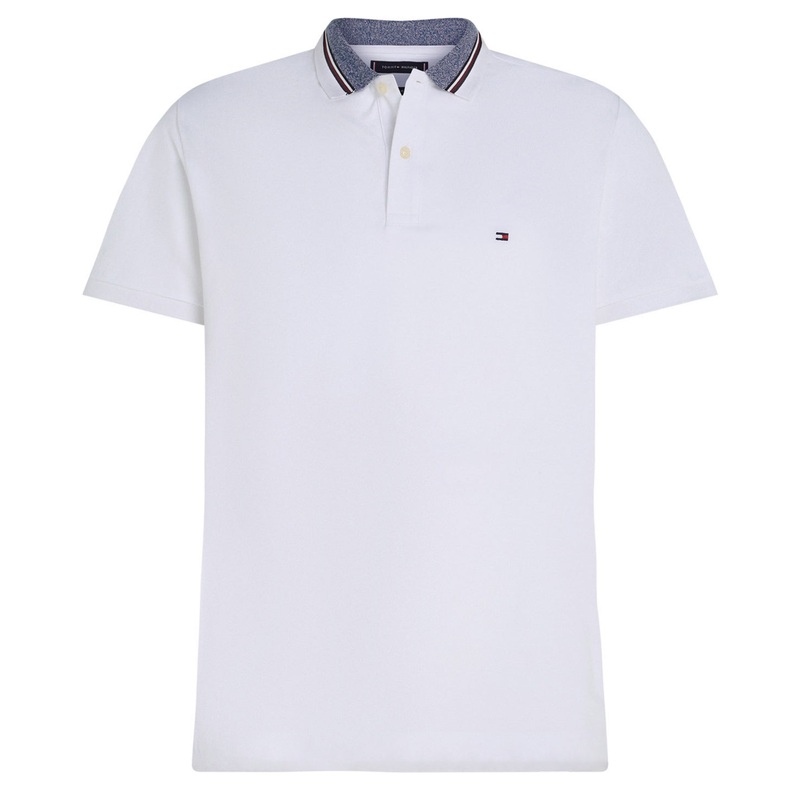 Tommy Hilfiger Men's Regular Fit Mouline Collar Pique Polo Shirt White Large