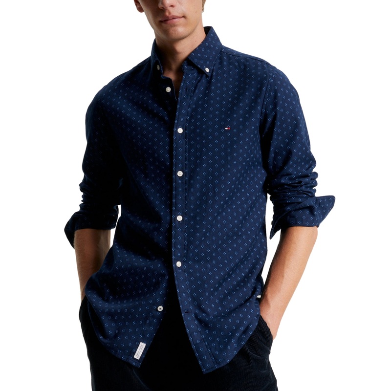 Tommy Hilfiger Men's Slim Fit Brushed Twill Button Down Shirt Navy Blue Small