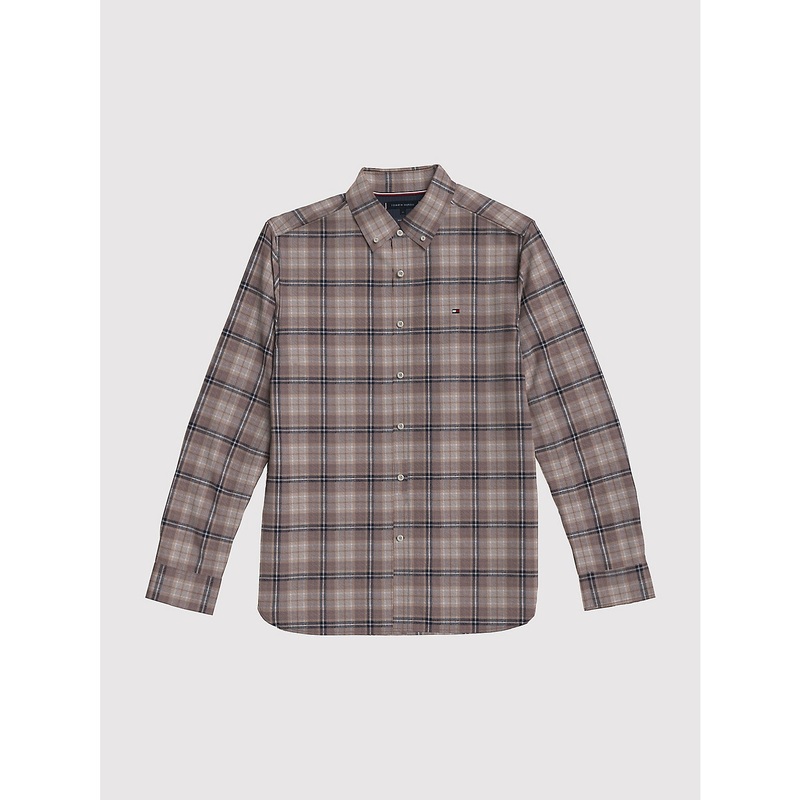 Tommy Hilfiger Regular Fit Brushed Plaid Button Down Shirt Beige Red XL