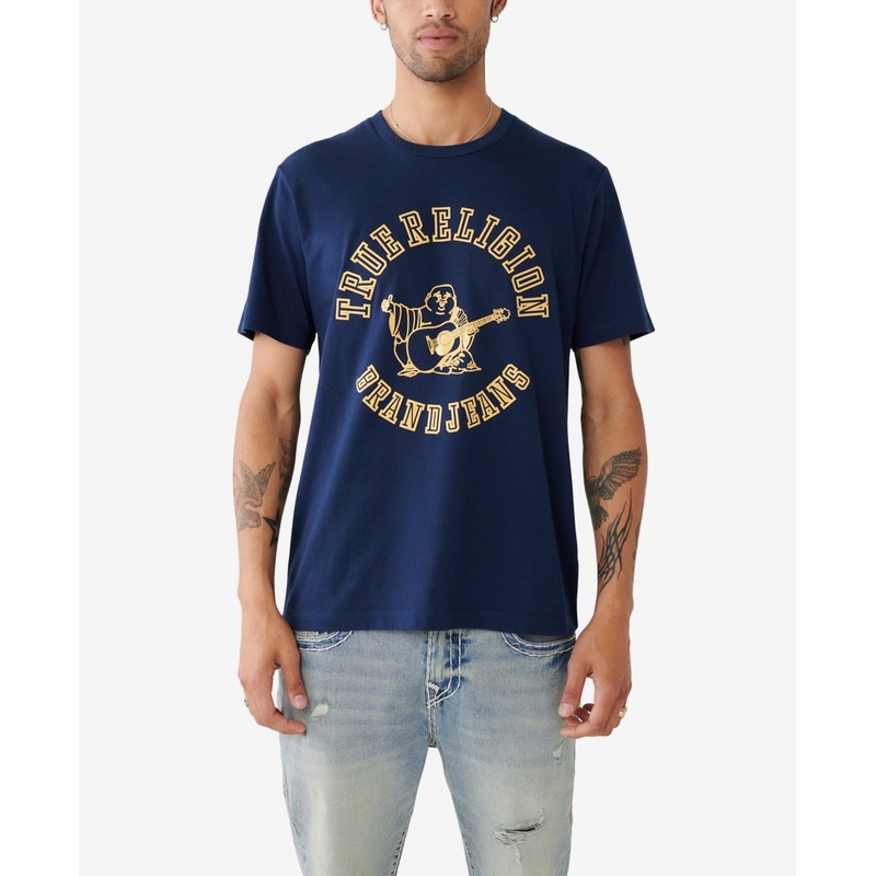 True Religion Men's Buddha Logo Graphic T Shirt Blue Medium