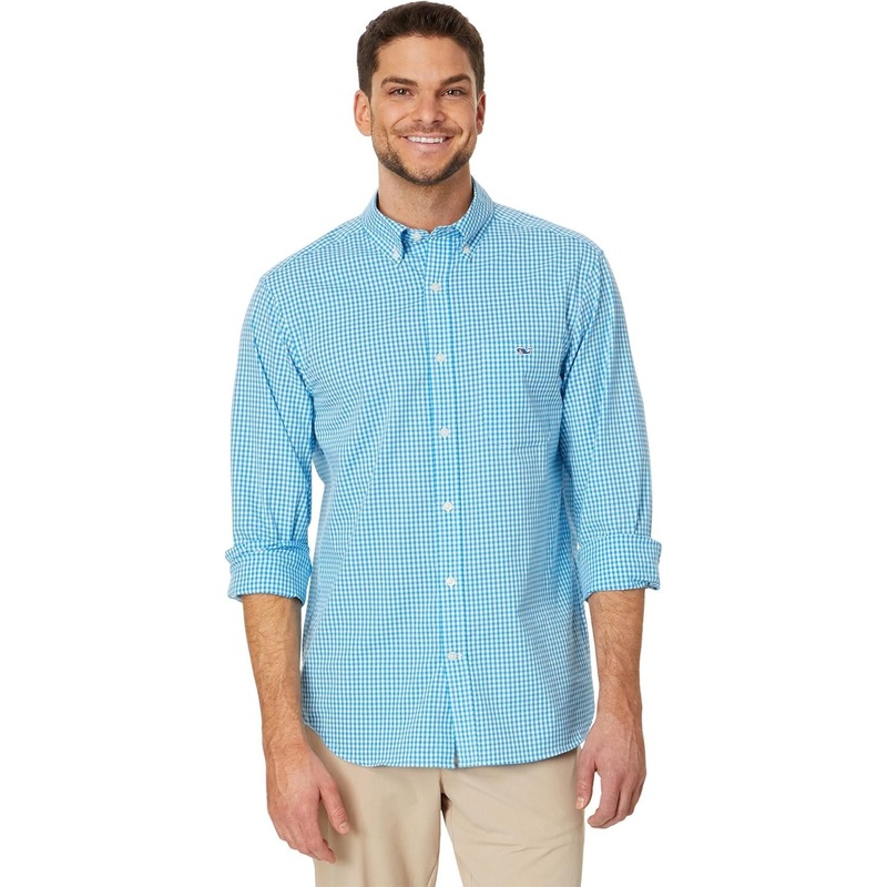 Vineyard Vines Mens Gingham Regular Fit Button Down Shirt Aqua Blue XL