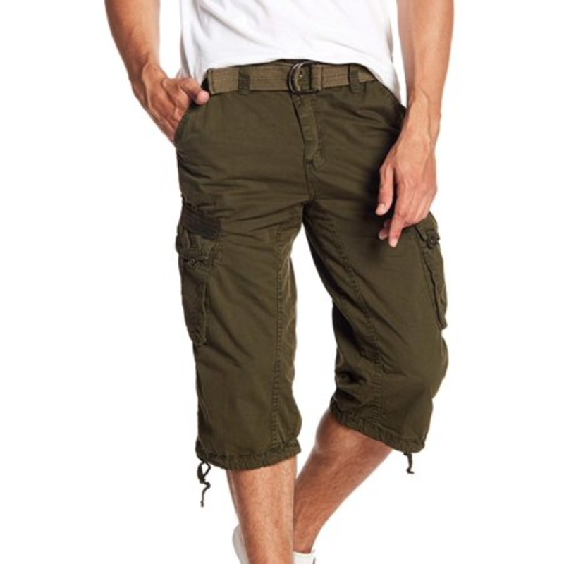 X-Ray Men's Belted 18" Capri Cargo Shorts Olive Green 40