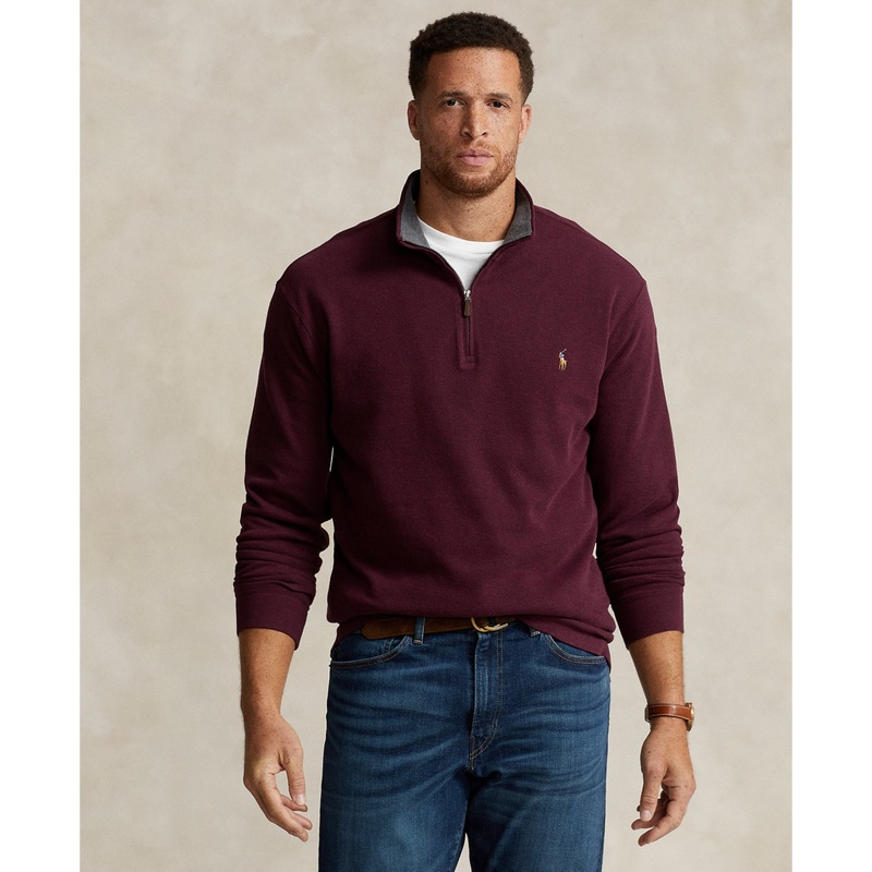 Polo Ralph Lauren Mens Big Tall Quarter Zip Pullover Sweater Wine Red 2XLT
