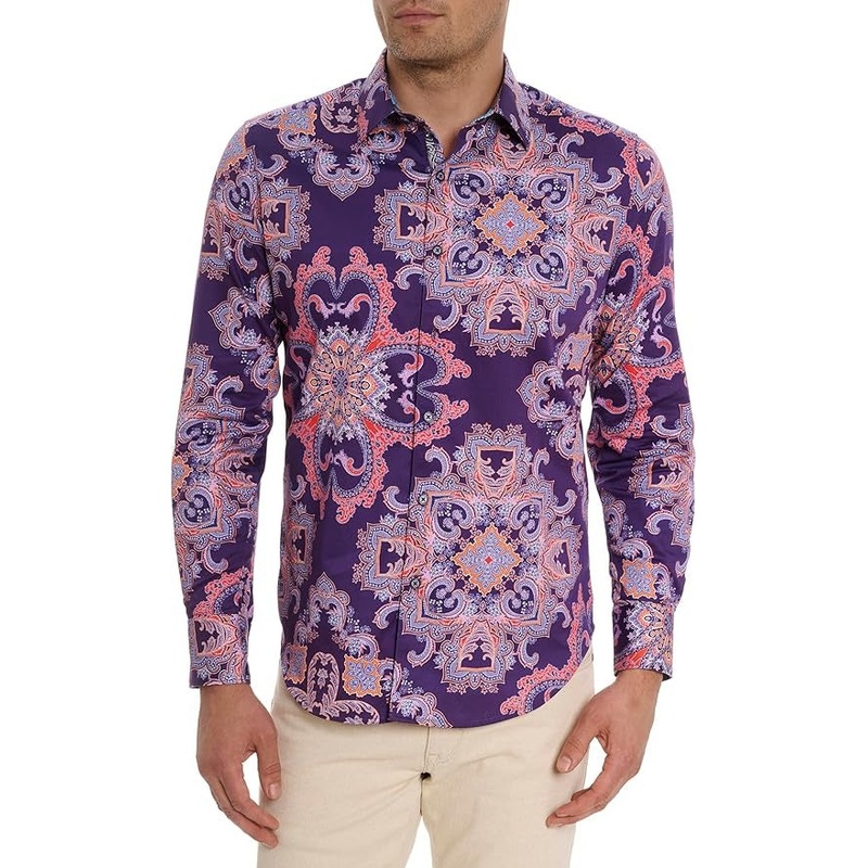 Robert Graham Mens Casino Royale Sleeve Woven Button Down Shirt 3XL XXXL Purple