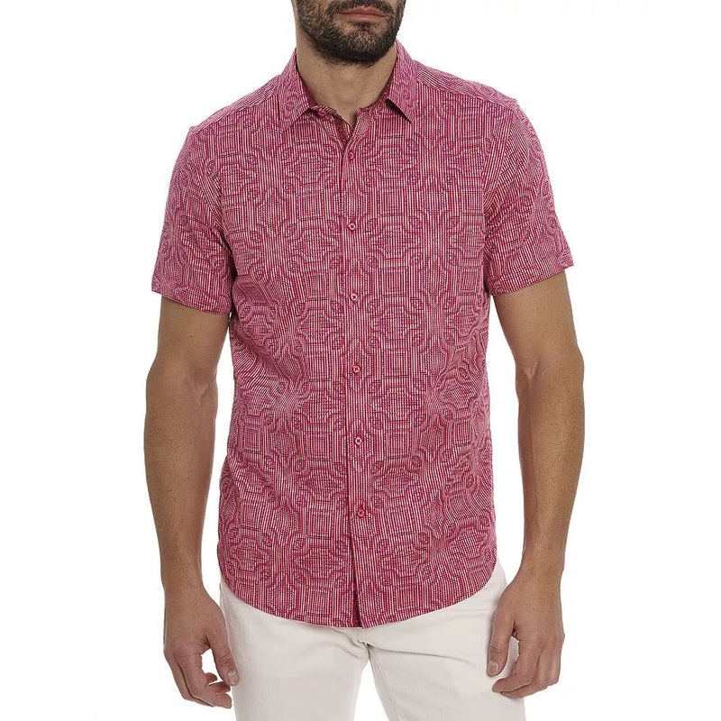 Robert Graham Voyage Classic Fit Short Sleeve Button Shirt Large Pink