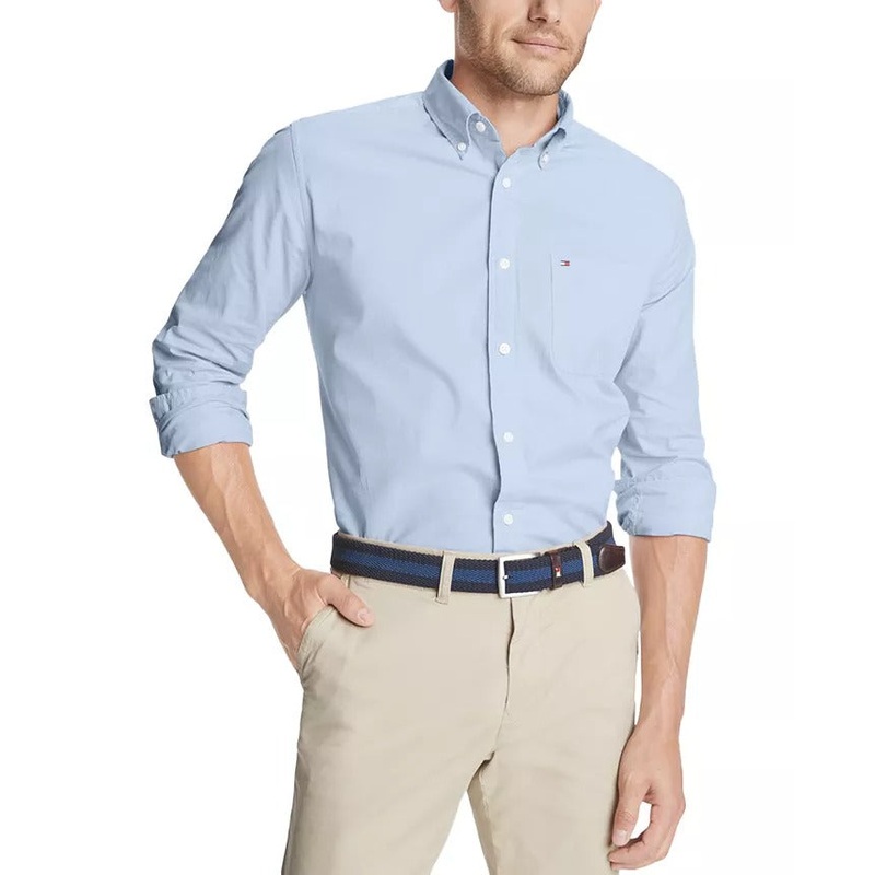 Tommy Hilfiger Men's Capote Classic-Fit Stretch Solid Button Shirt Medium Blue