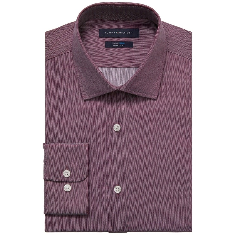 Tommy Hilfiger Mens Flex Cool Button Down Dress Shirt Burgundy 16.5 34 35