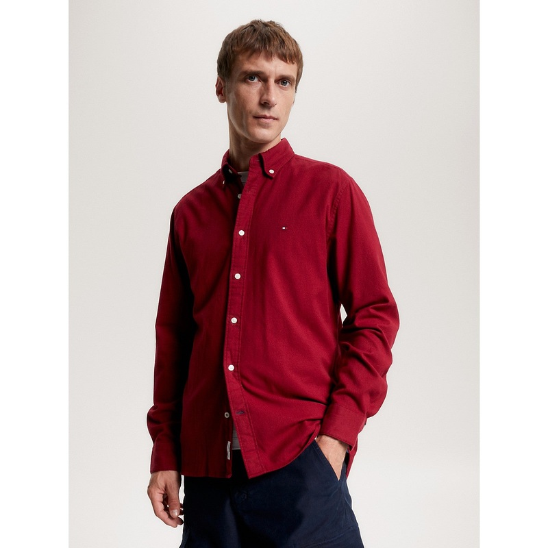 Tommy Hilfiger Mens Regular Fit Flex Button Down Shirt Red XL