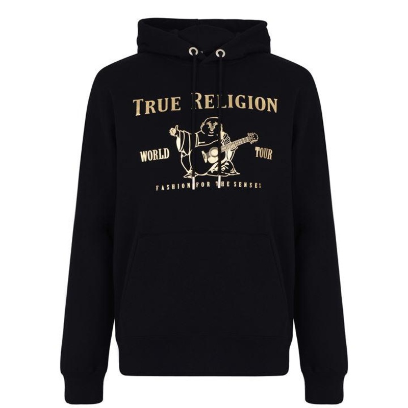True Religion Men's Metallic Buddah Pullover Hoodie Sweatshirt  Black XXL