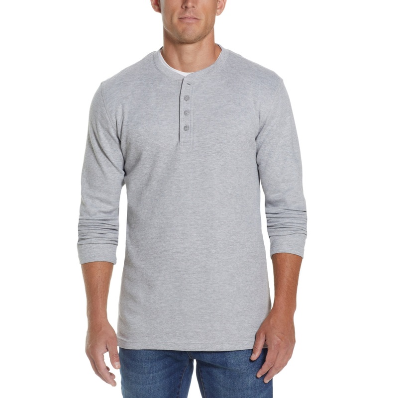 Weatherproof Vintage Men's Long Sleeved Waffle Henley T Shirt Grey Medium
