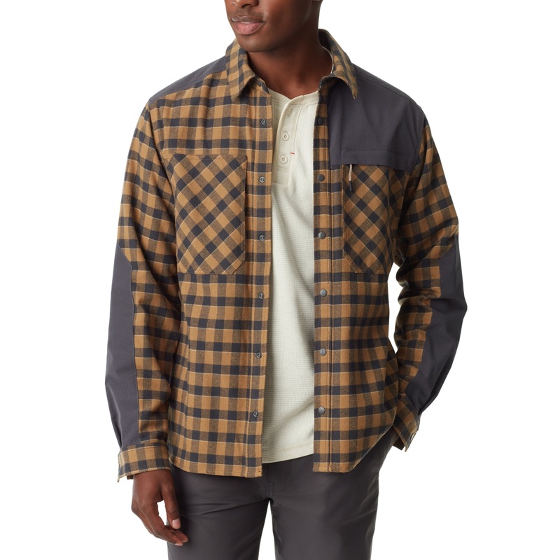 BASS OUTDOOR Mens Utility Brushed Twill Button Down Shirt Jacket Brown Medium