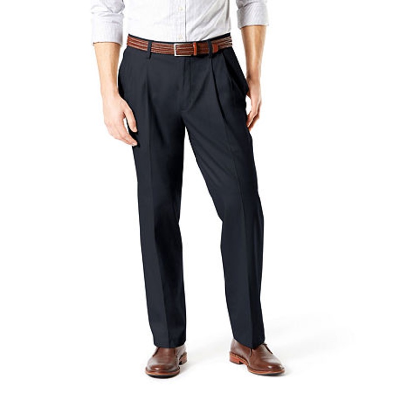 Dockers Mens Pleated Signature Khaki Pants Navy Blue 36 x 29