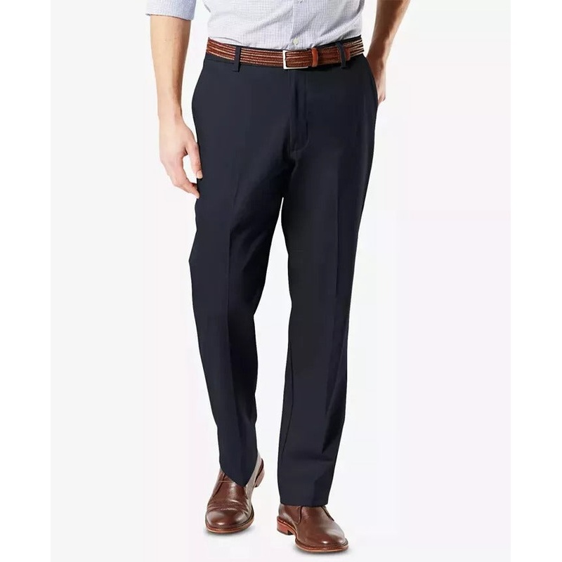 Dockers Mens Signature Classic Fit Flat Front Khaki Pants  Navy Blue 38 x 32