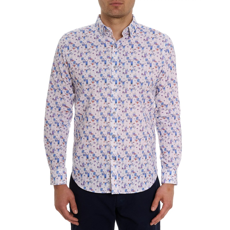 Robert Graham Mens Hawaiian Woven Linen Blend Button Shirt Large White Martinis