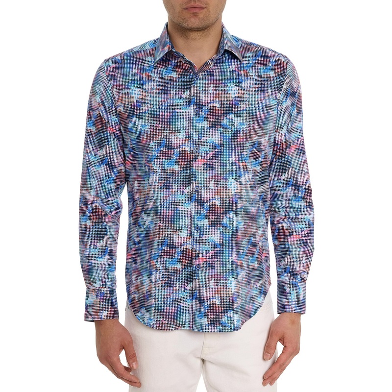 Robert Graham Mens Outer Banks Woven Button Shirt Large Bright Colors
