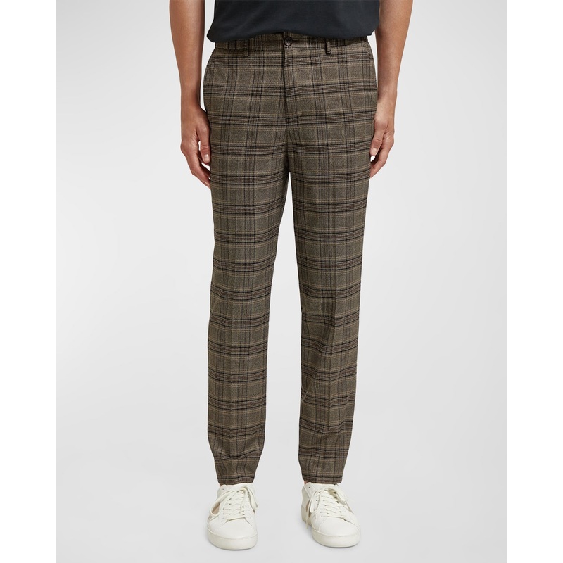Scotch & Soda Men's Irving Slim Tapered Brown Plaid Chino Pants 36 x 32
