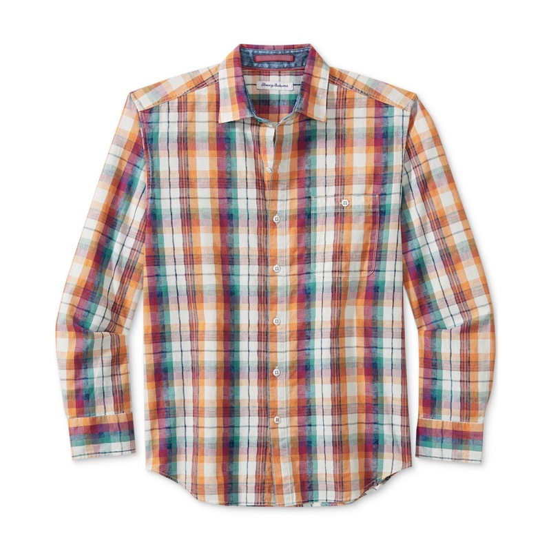 Tommy Bahama Mens Indigo Coast Check Button Down Shirt Peach Melt Orange XXL 2XL
