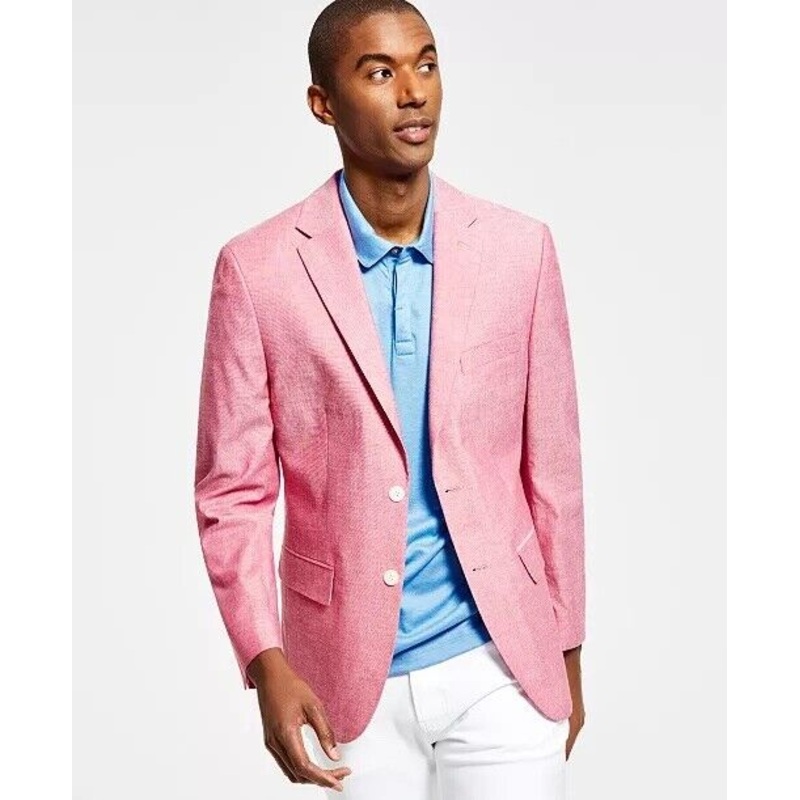 Tommy Hilfiger Men's Modern-Fit Chambray Blazer Red 42L Sport Coat