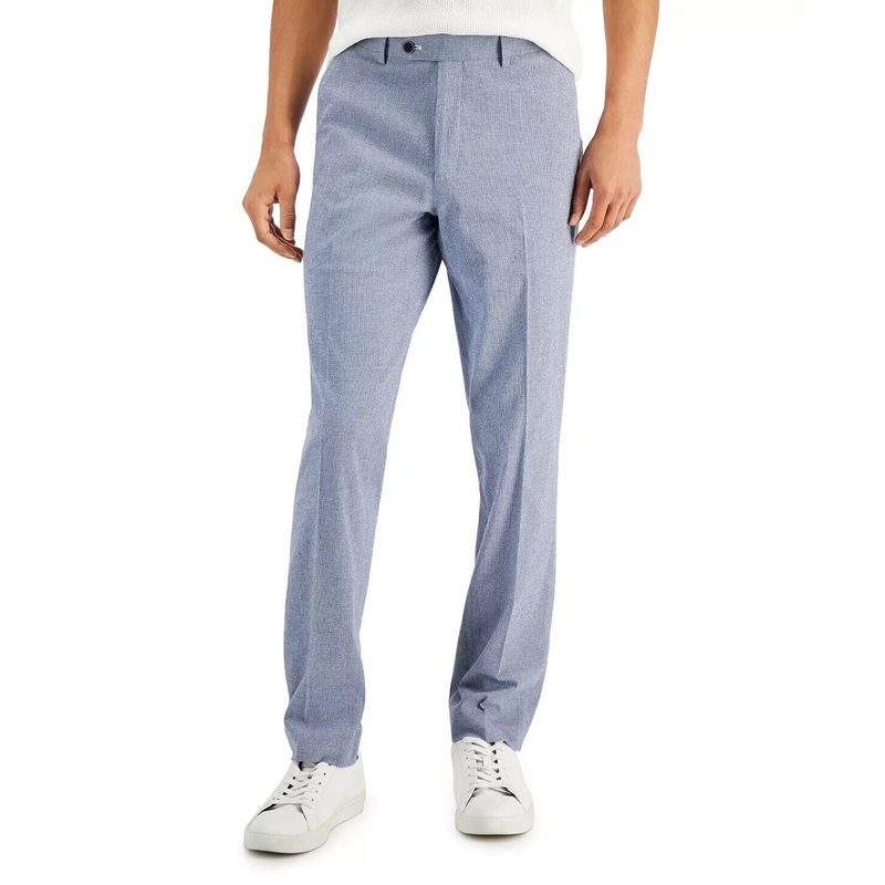 ALFANI Men's Slim-Fit Seersucker Check Dress Pants Blue White 33 x 32
