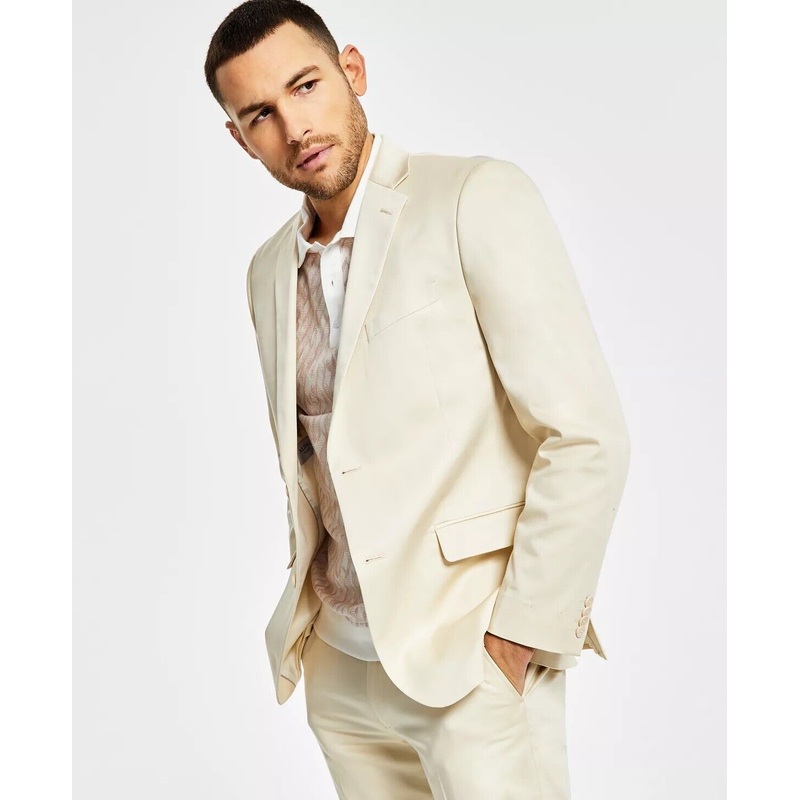 Alfani Men's Slim-Fit Solid Cream Cotton Suit Jacket Cream 44R