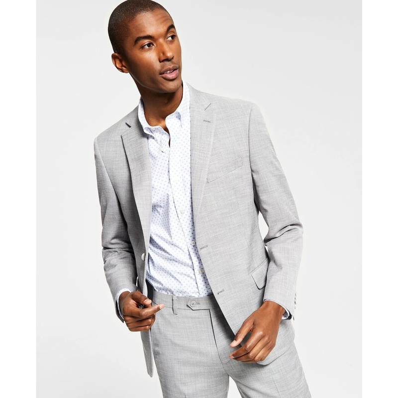 Alfani Men's Slim-Fit Solid Knit Suit Jacket 40L Light Grey Sport Coat