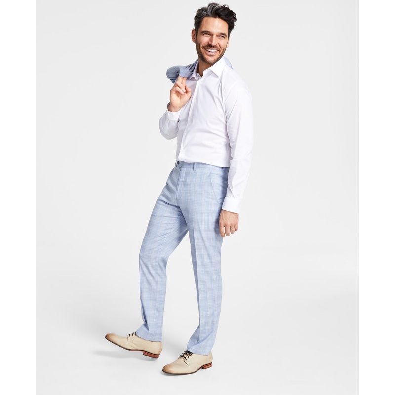 Alfani Men Slim fit Dress Pants 32 / 32 Light Blue Plaid Stretch