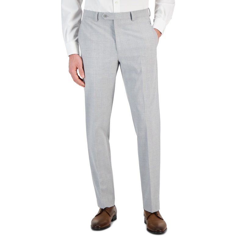 Alfani Men Slim fit Dress Pants 33 / 30 Light Grey Plaid Stretch