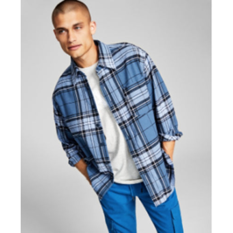 And Now This Mens Regular Fit Plaid Flannel Button Down Shirt Blue Plaid Medium