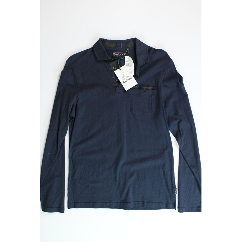Barbour Corpatch Tartan Trimmed Regular Fit Long Sleeve Polo Shirt Small Navy