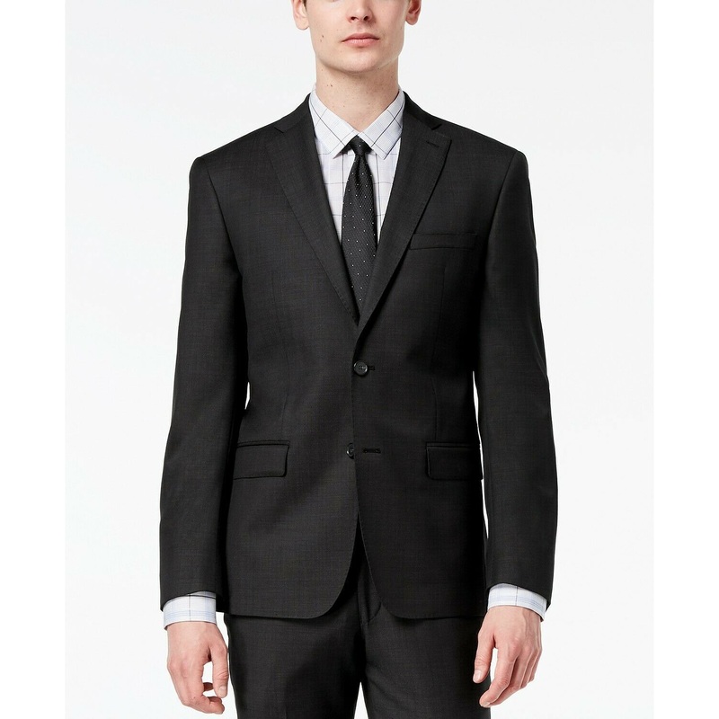 DKNY Men's Modern-Fit Stretch Textured Suit Jacket 40S Black
