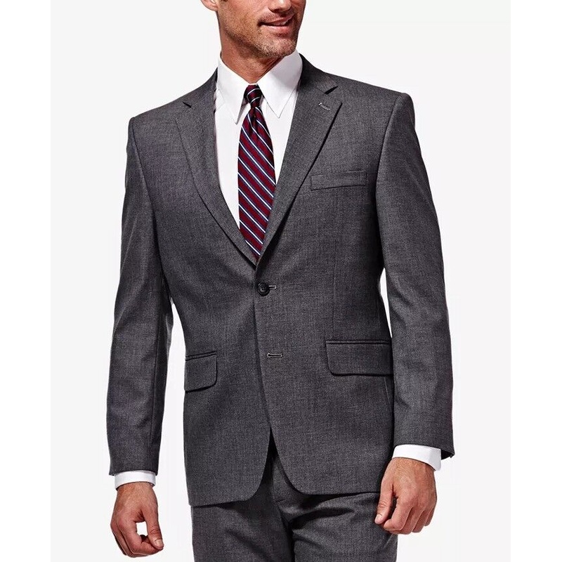 HAGGAR J.M. Mens Regular Fit Stretch Sharkskin Suit Jacket 50L Dark Grey